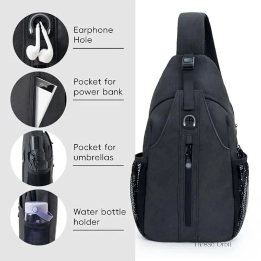 Anti-Theft Crossbody Sling Bag with USB Port RFID Blocking Adjustable Strap